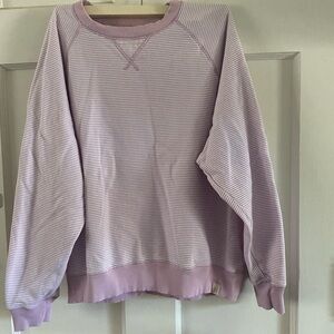 American Eagle Outfitters Pink/Lavender Striped Crew Neck Sweater - Large